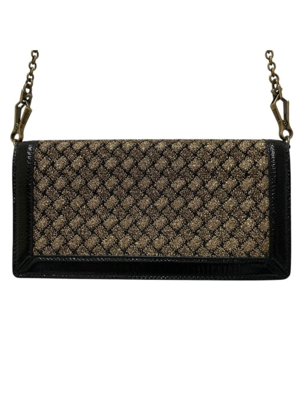 Bottega Veneta Intrecciato Chain Wallet Shoulder Bag Gold Colored Black